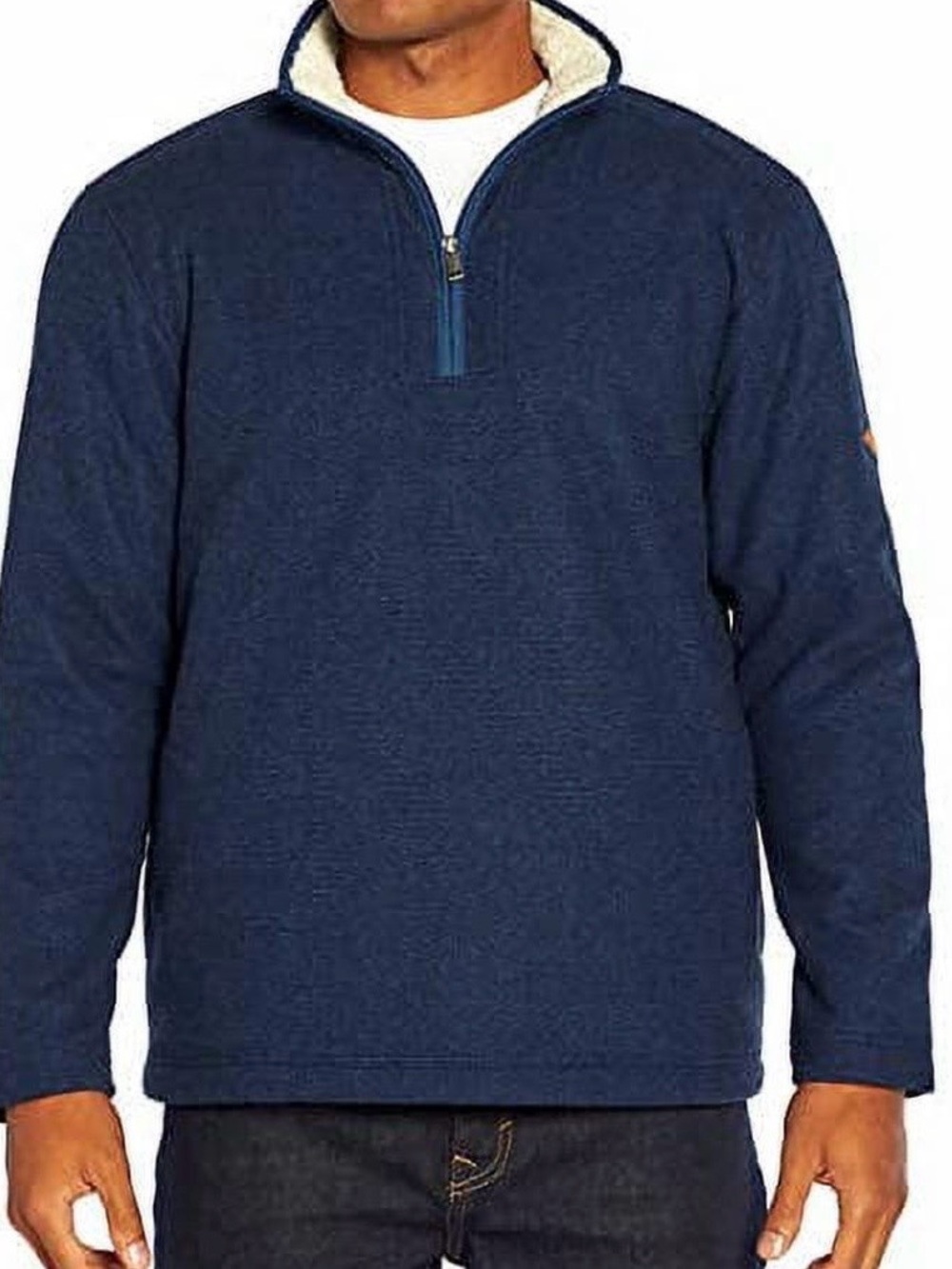 Orvis Sherpa Lined 1/4 Zip Pullover Mens Large Navy Blue Sweater Long Sleeve